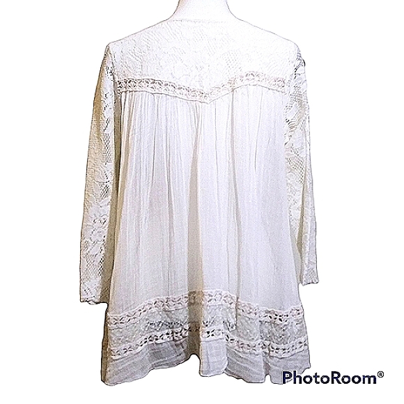FP ONE IVORY/CREAM CRINKLE COTTON SUMMER CARDIGAN LACE CROCHET SINGLE BUTTON - Picture 4 of 10